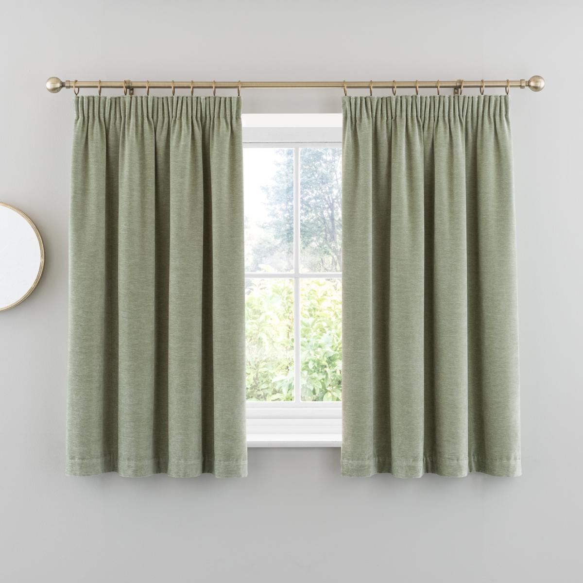 Vintage Chenille Pencil Pleat Curtains Sage – image 5