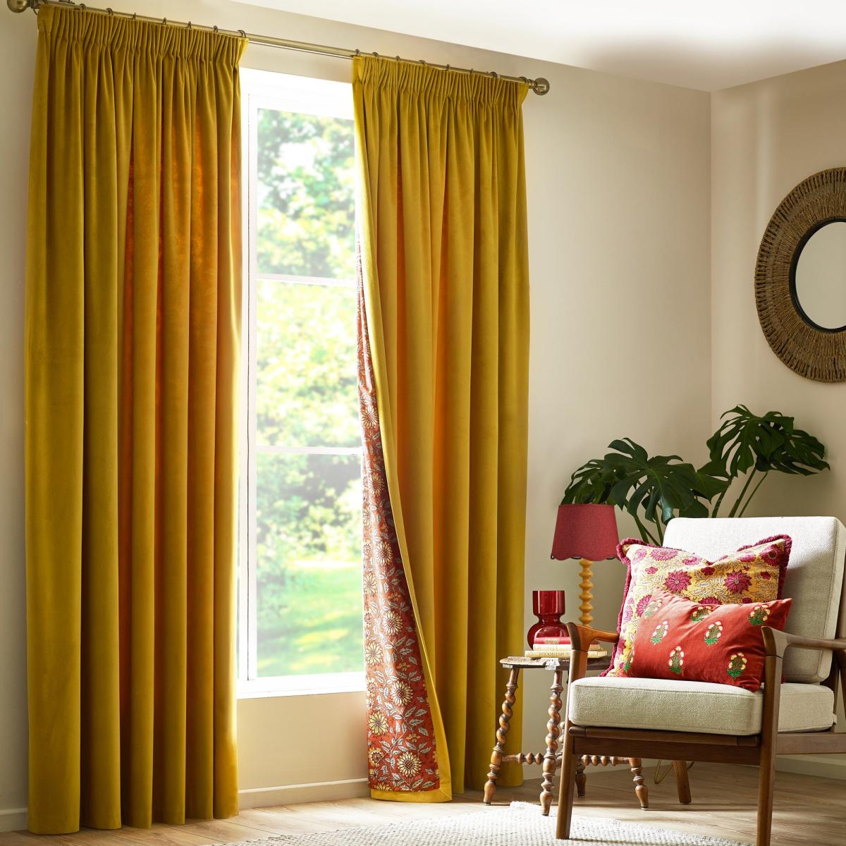 Cranbrook Floral Lining Pencil Pleat Curtains Gold – image 2