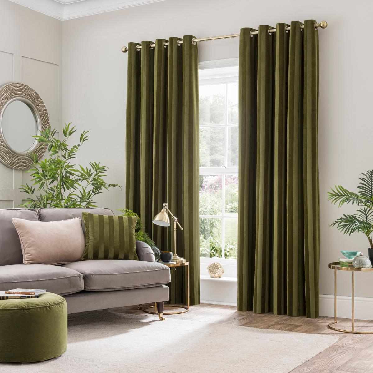 Milford Stripe Eyelet Curtains Moss Green – image 2