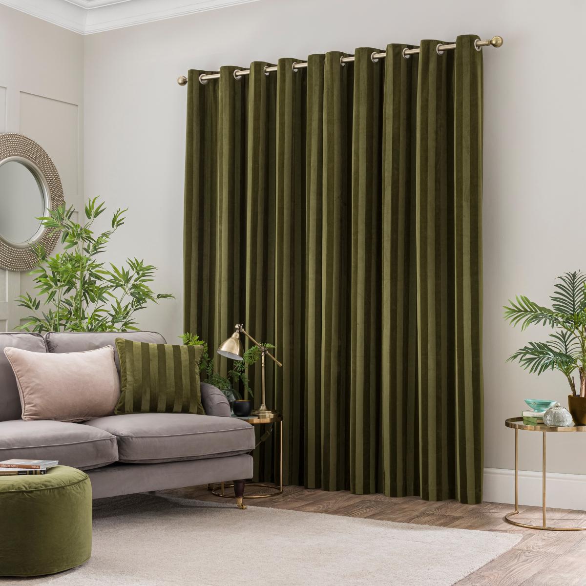 Milford Stripe Eyelet Curtains Moss Green – image 4