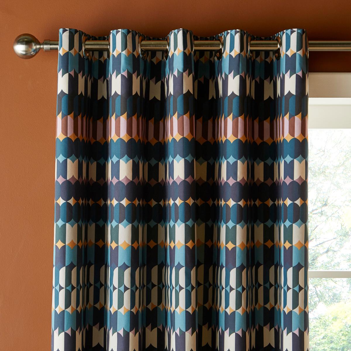 Oden Geometric Eyelet Curtains MultiColoured – image 2