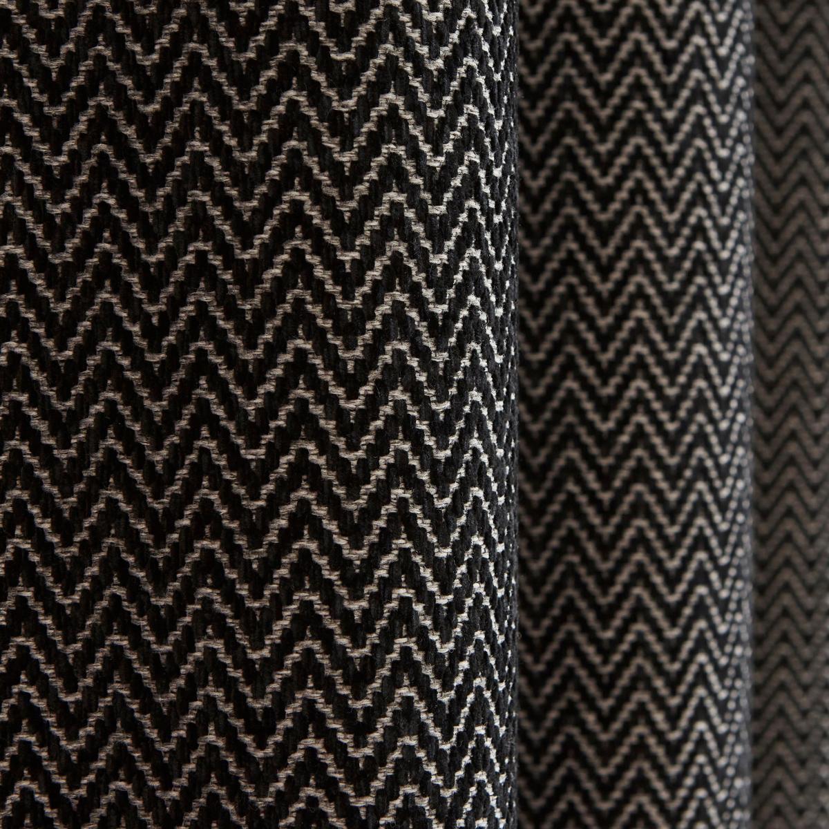 Herringbone Chenille Thermal Eyelet Curtains Black – image 3