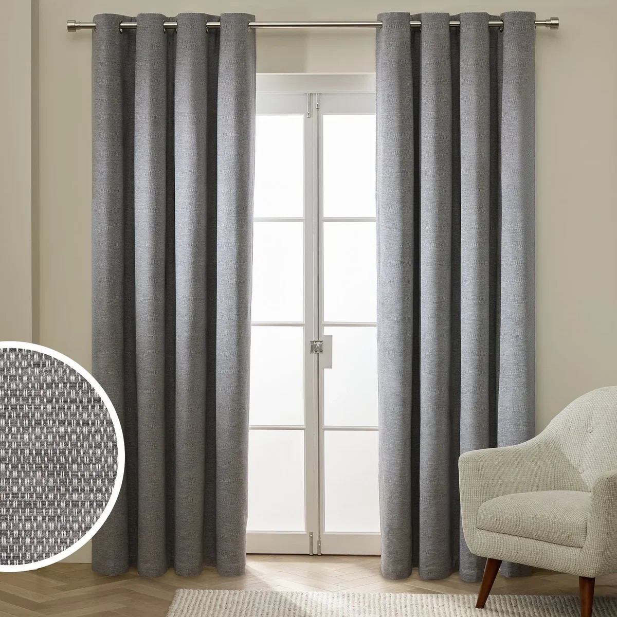 Habitat Basket Weave Blackout Eyelet Curtain - Natural - 117x183cm – image 1