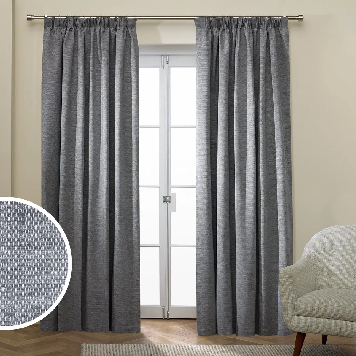 Habitat Basket Weave Blackout Pencil Pleat Curtain - Natural - 229x183cm – image 1