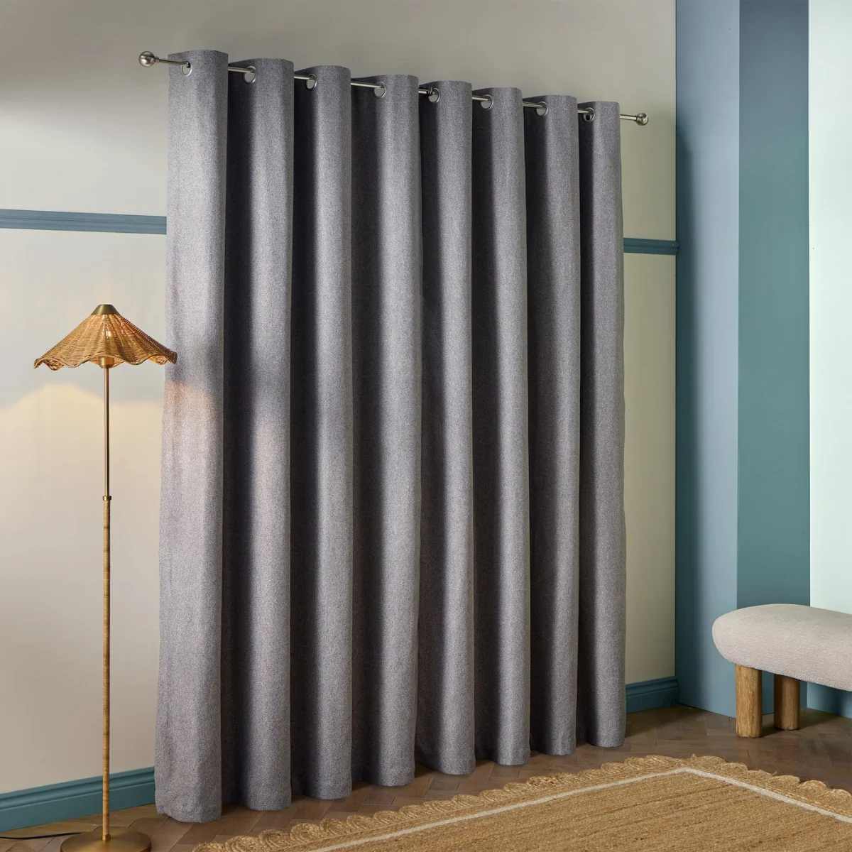 Habitat Textured Blackout Herringbone Eyelet Curtain - Dark Grey - 168x229cm – image 3