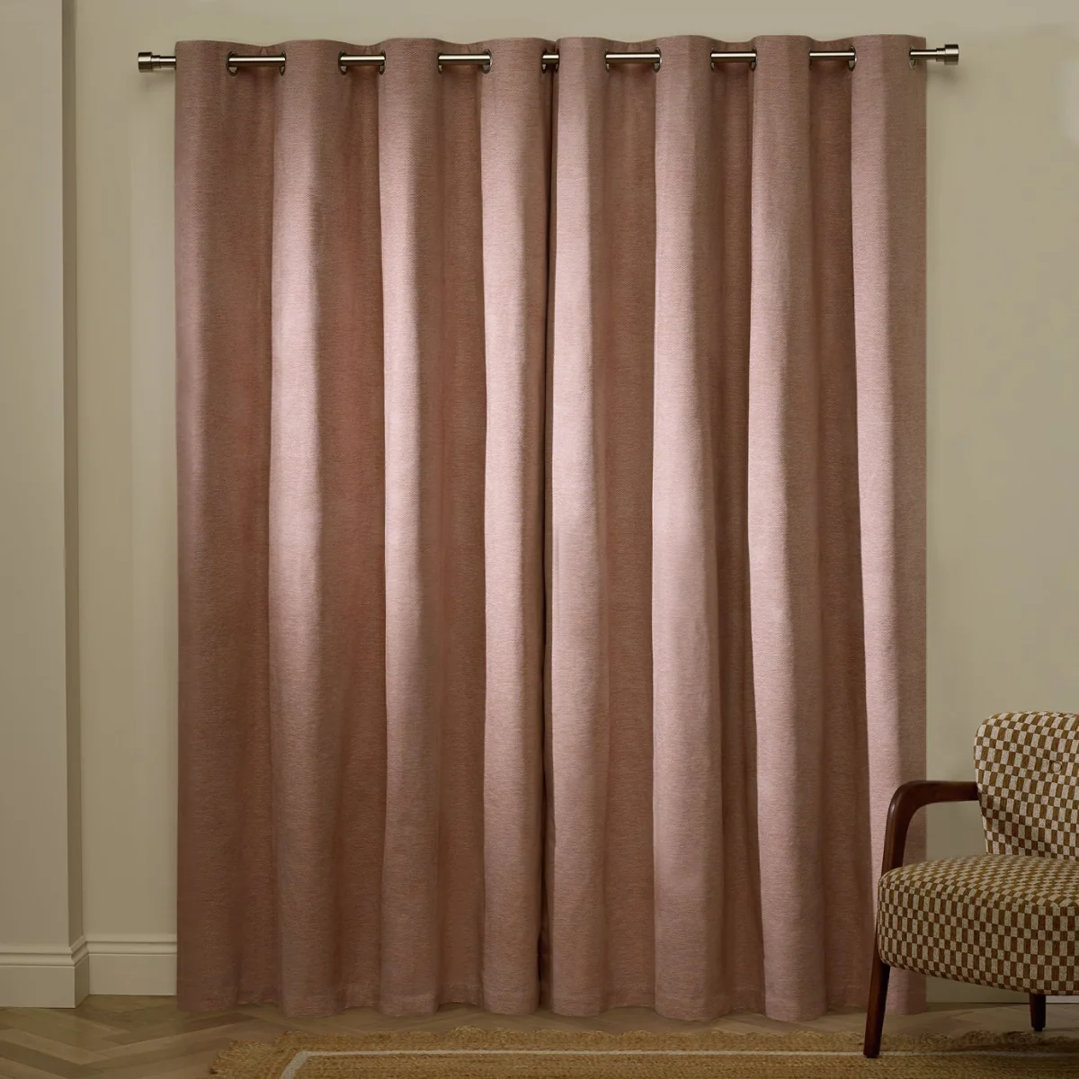 Habitat Basket Weave Blackout Eyelet Curtain - Rose - 229x183cm – image 3