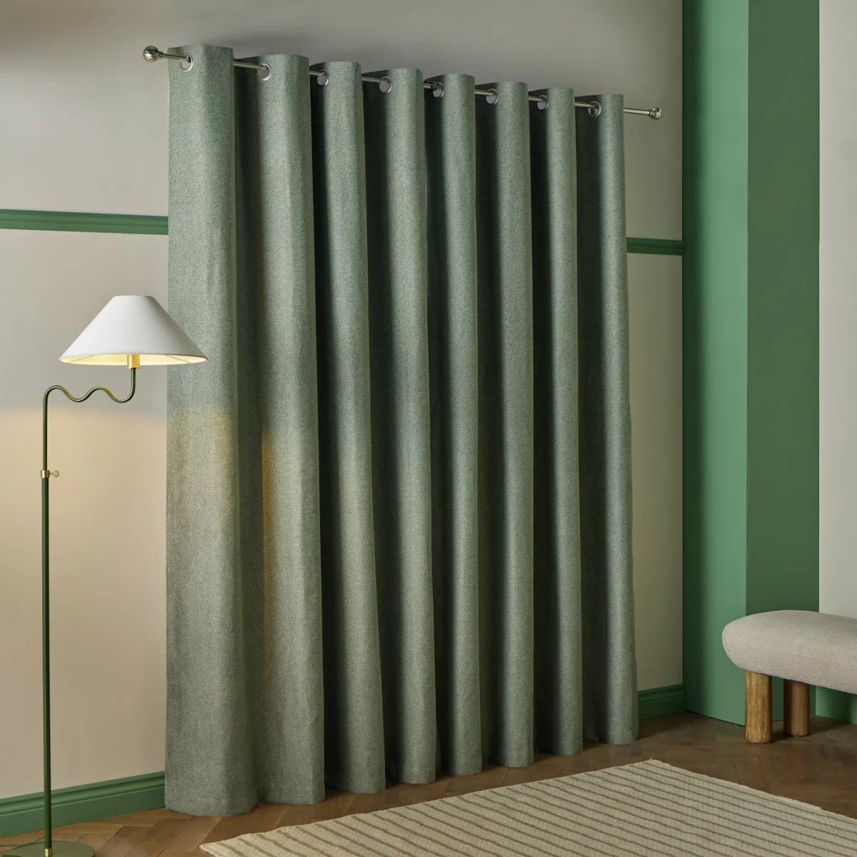 Habitat Textured Blackout Herringbone Eyelet Curtain - Green - 168x229cm – image 3