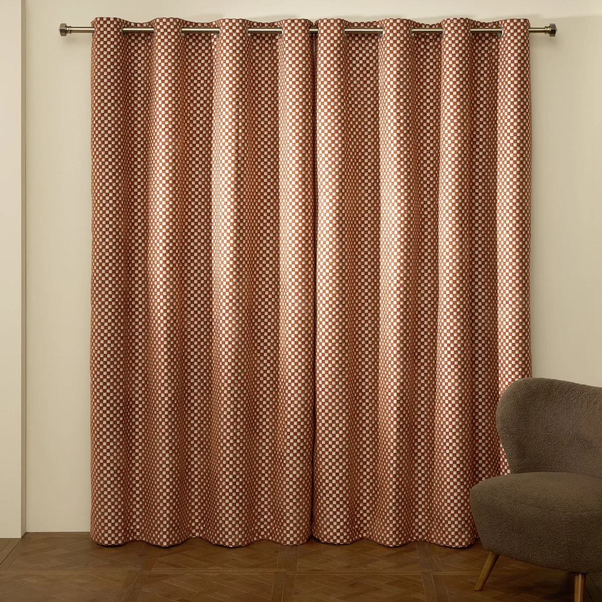 Habitat Chequered Blackout Eyelet Curtain - Burnt Orange - 229x229cm – image 3