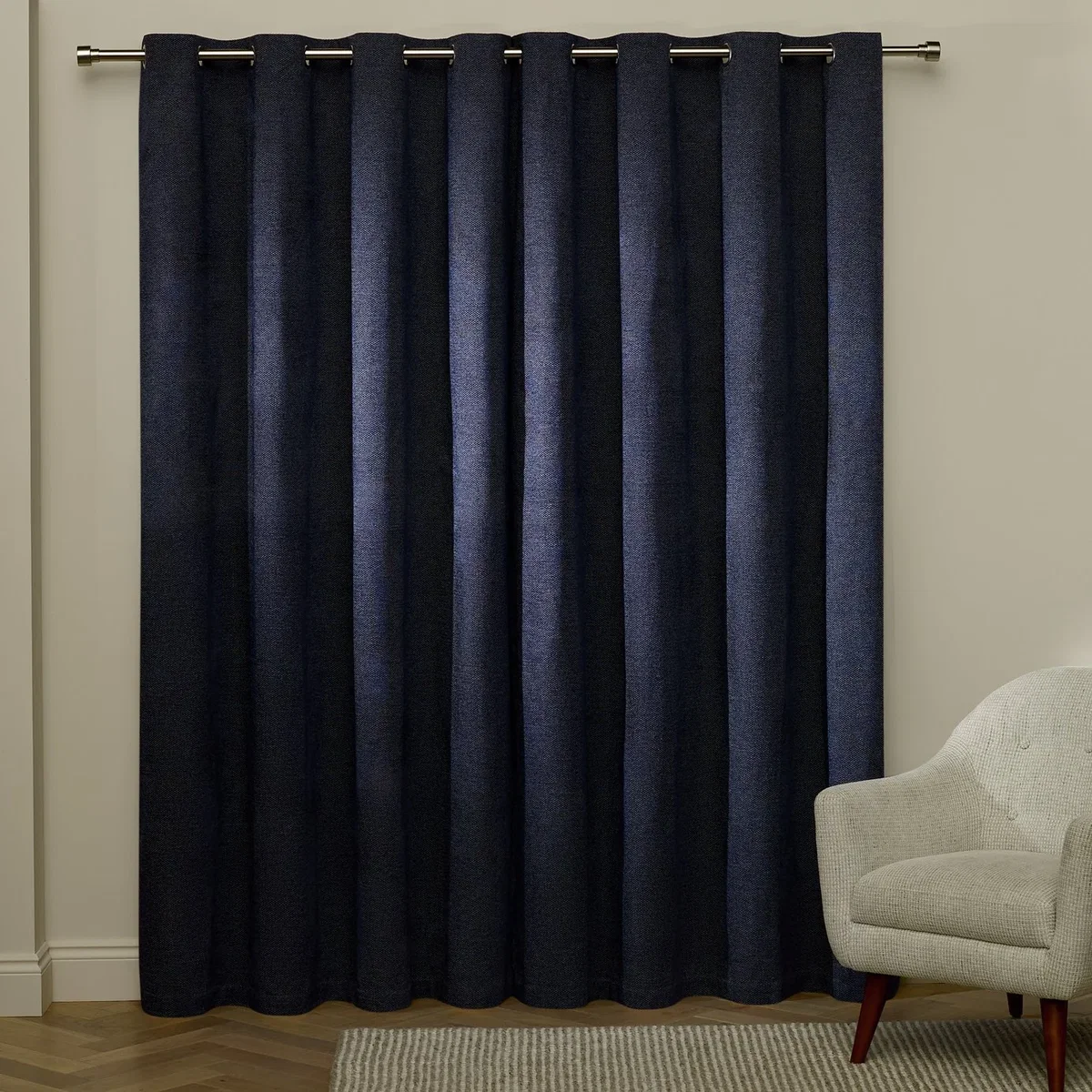 Habitat Basket Weave Blackout Eyelet Curtain - Navy - 117x183cm – image 3