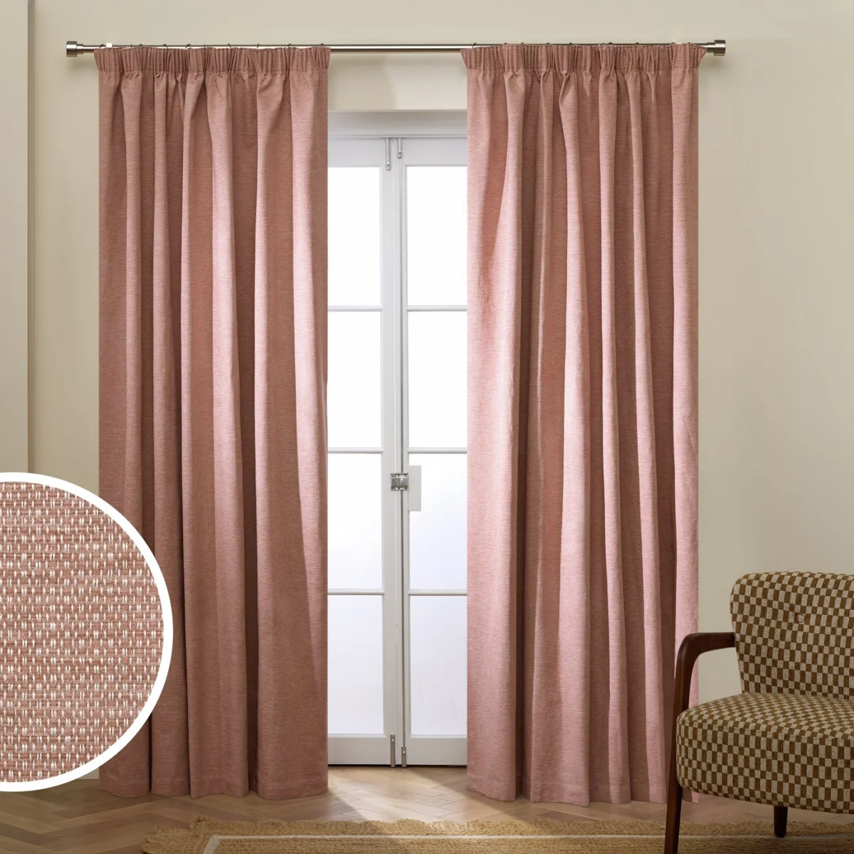 Habitat Basket Weave Blackout Pencil Pleat Curtain - Rose - 229x229cm – image 1