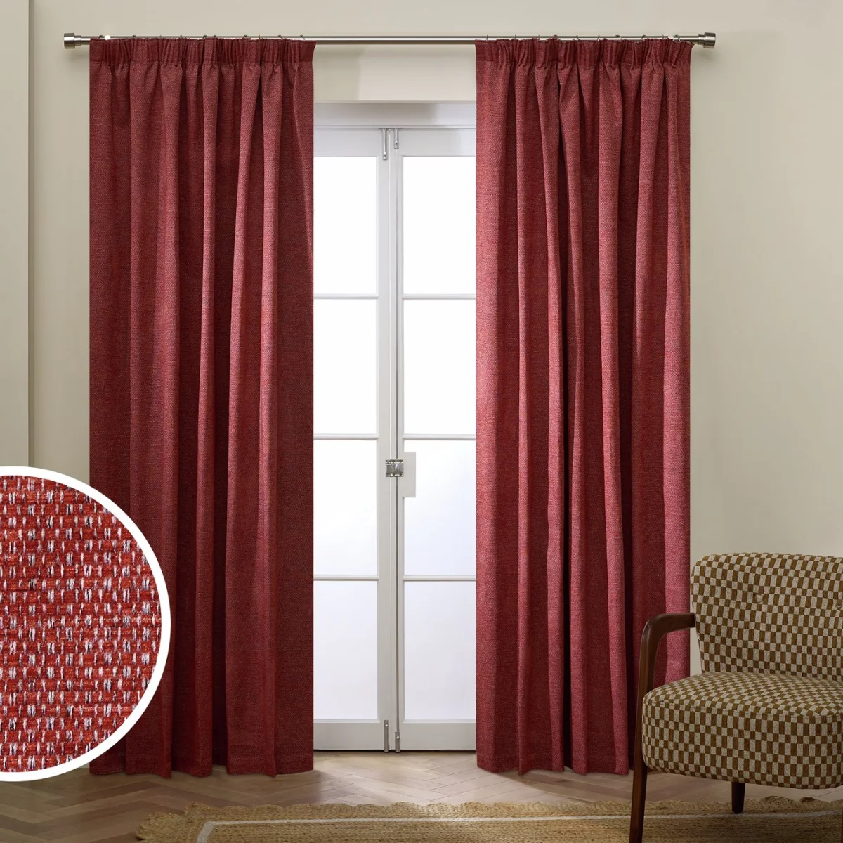 Habitat Basket Weave Blackout Pencil Pleat Curtain - Terracotta - 117x183cm – image 1