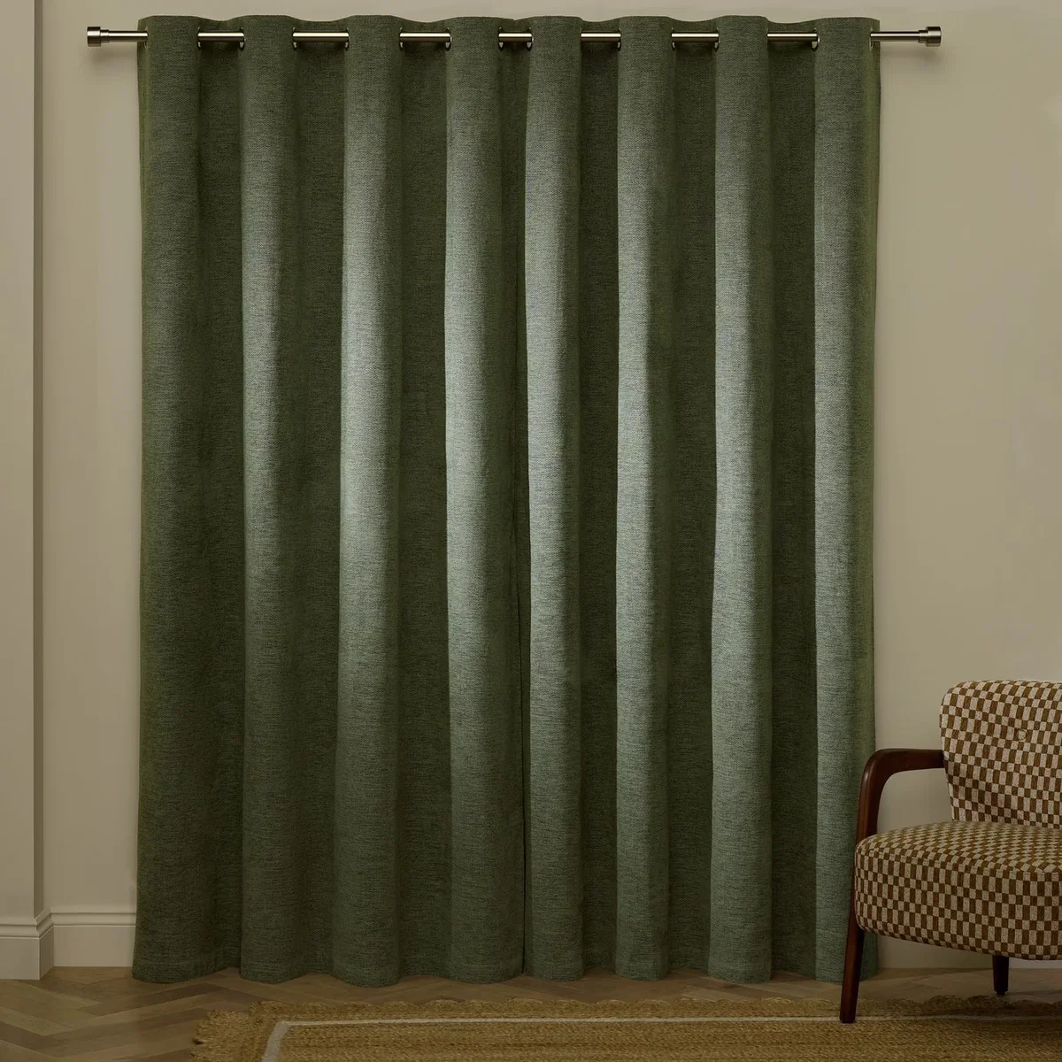 Habitat Basket Weave Blackout Eyelet Curtain - Dark Green - 229x183cm – image 3