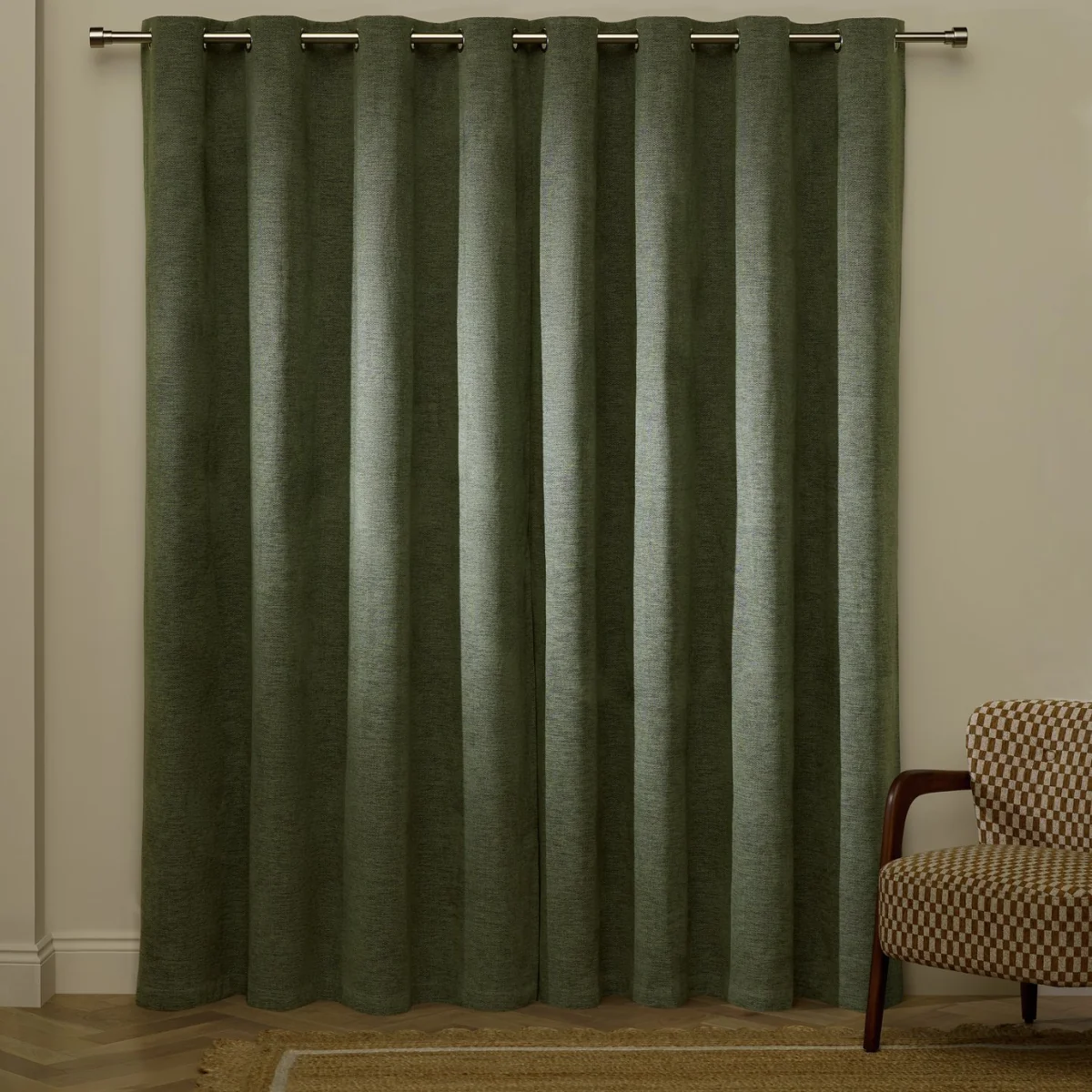 Habitat Basket Weave Blackout Eyelet Curtain - Dark Green - 168x183cm – image 3