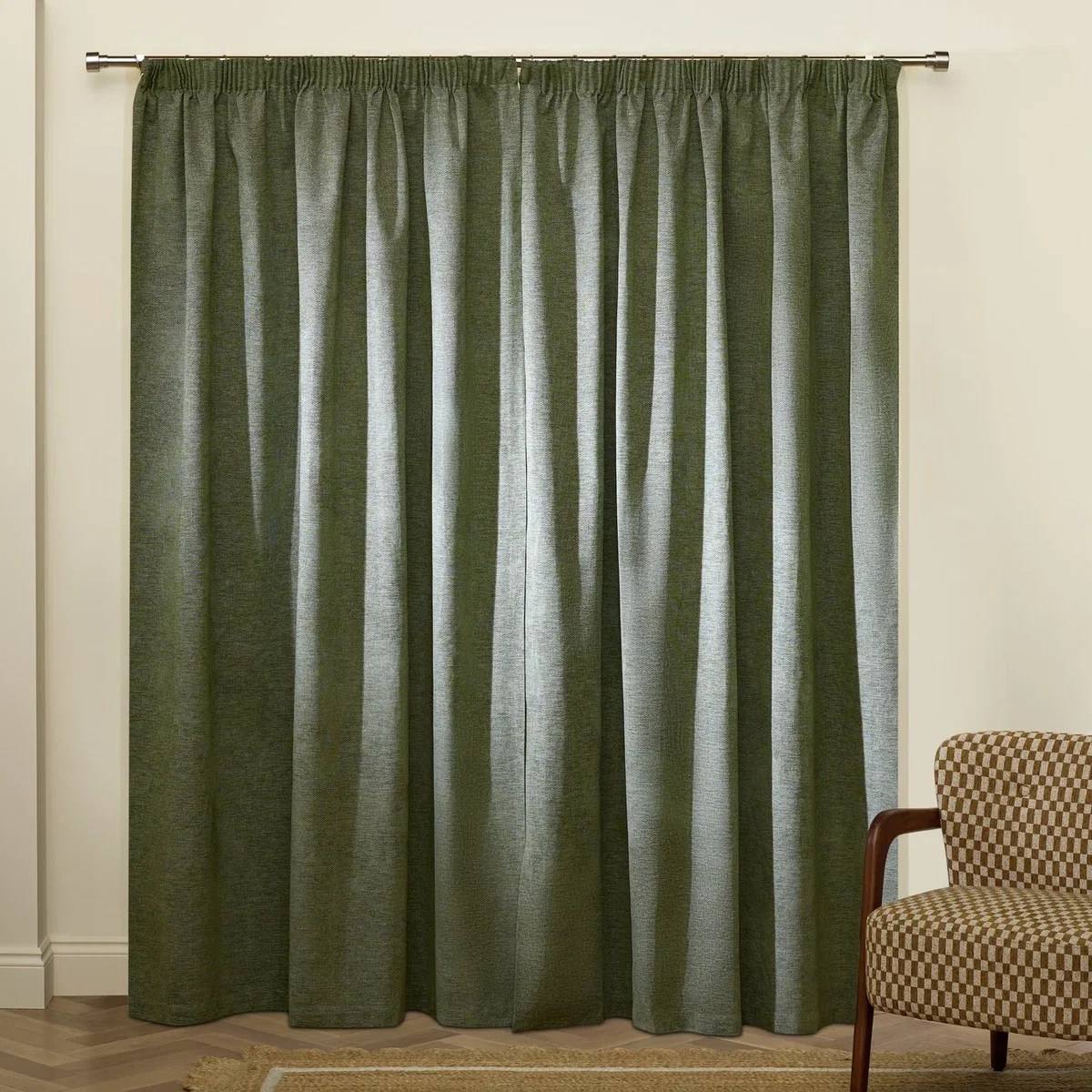 Habitat Basket Weave Blackout Pencil Pleat Curtain - Dark Green - 168x229cm – image 3