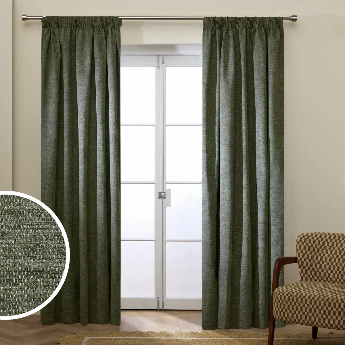 Habitat Basket Weave Blackout Pencil Pleat Curtain - Dark Green - 168x229cm – image 1