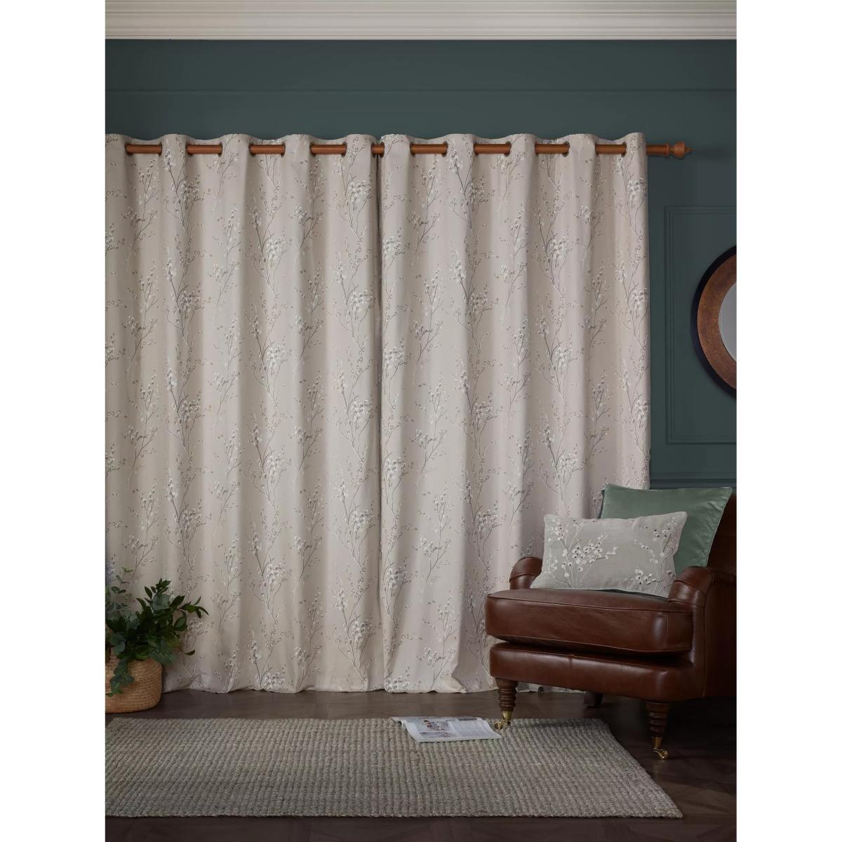 Laura Ashley Pussy Willow Pair Lined Eyelet Curtains, Truffle Natural – image 2