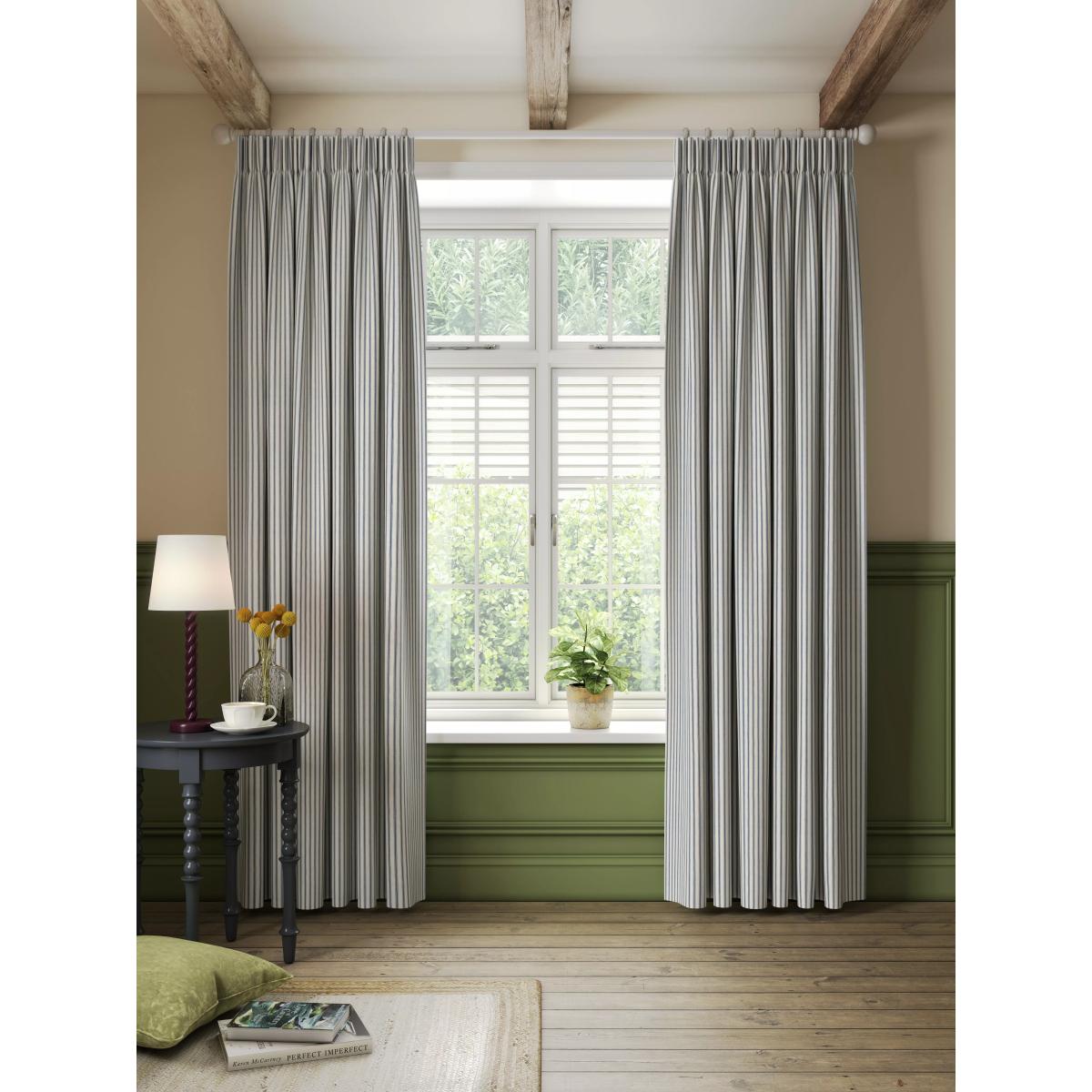 John Lewis Ticking Stripe Pair Lined Pencil Pleat Curtains, Loch Blue – image 2