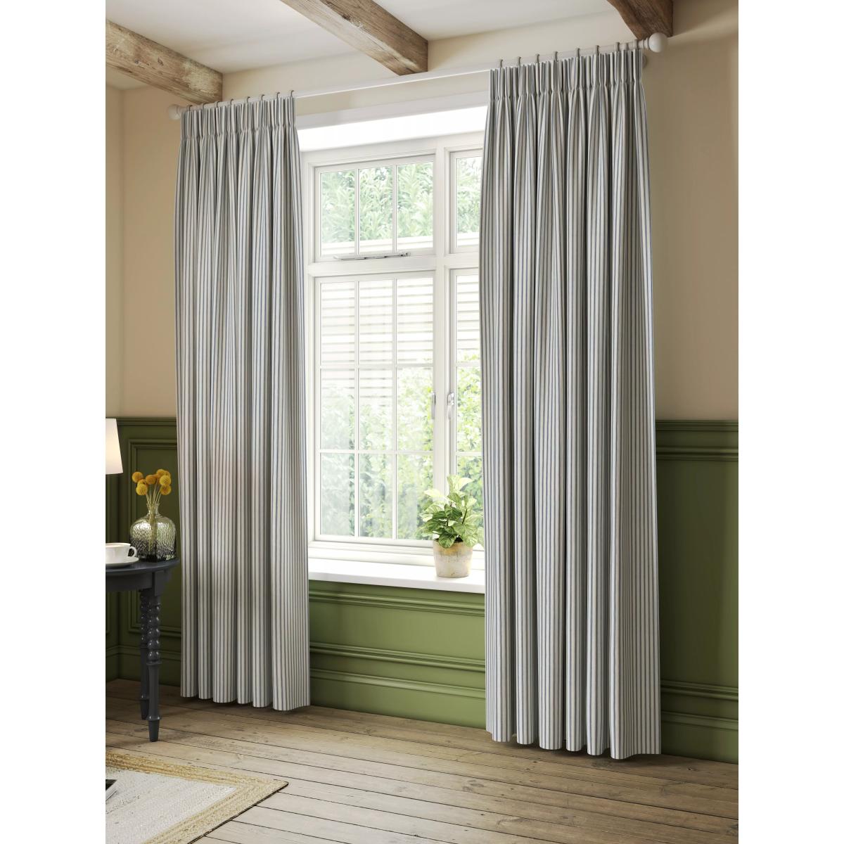 John Lewis Ticking Stripe Pair Lined Pencil Pleat Curtains, Loch Blue – image 3