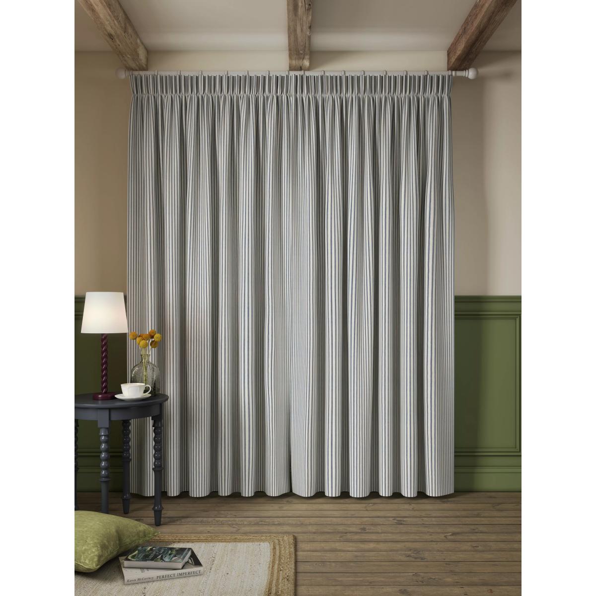 John Lewis Ticking Stripe Pair Lined Pencil Pleat Curtains, Loch Blue – image 4