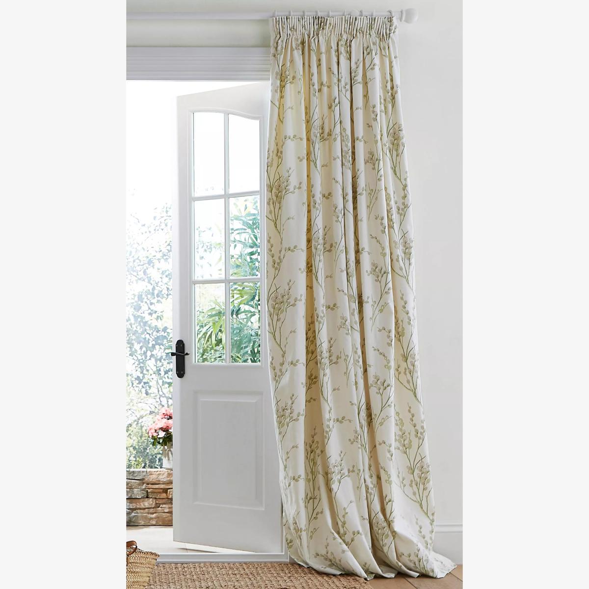Laura Ashley Pussy Willow Thermal Lined Pencil Pleat Door Curtain, W168 x Drop 213cm, Off White/Hedgerow