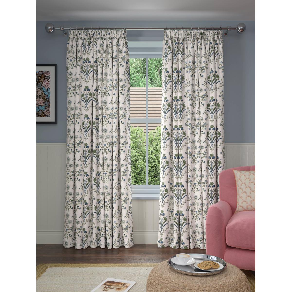 John Lewis Tulipa Pencil Pleat Pair Lined Curtains, Lake Blue – image 2