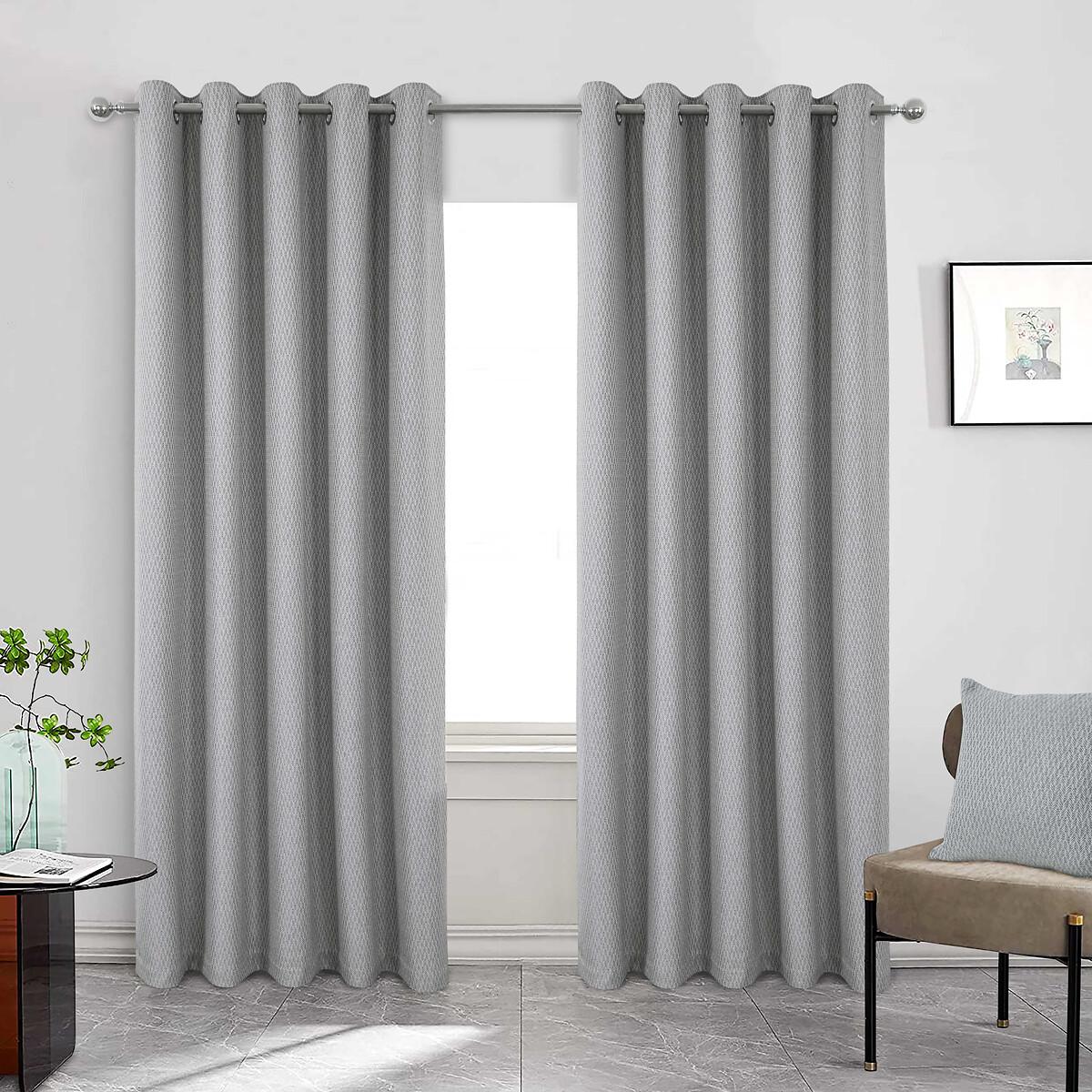 Faux Wool Woven Herringbone Blackout Lined Eyelet Curtains – image 2