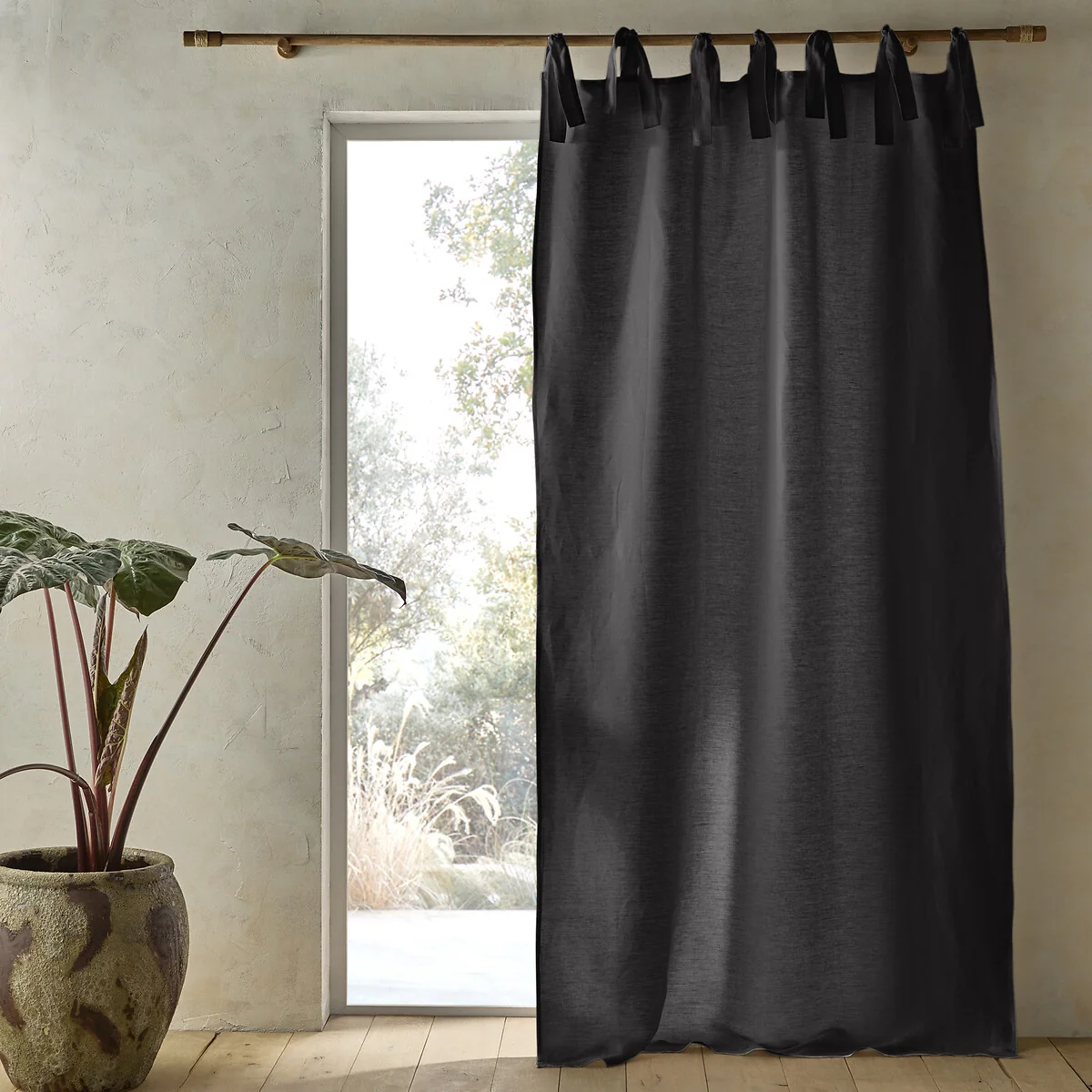 Colin Linen Lined Curtain with Ties – image 1