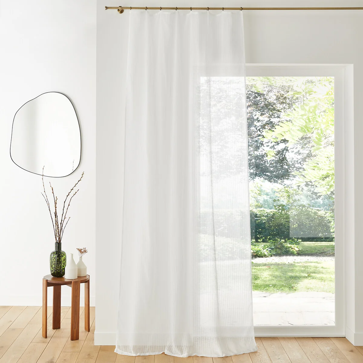Ivory Sheer Checked Curtain with Eyelets
