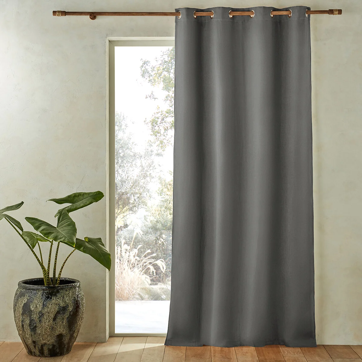 Private Single Lined Blackout Curtain in Washed Linen with Eyelets – image 1
