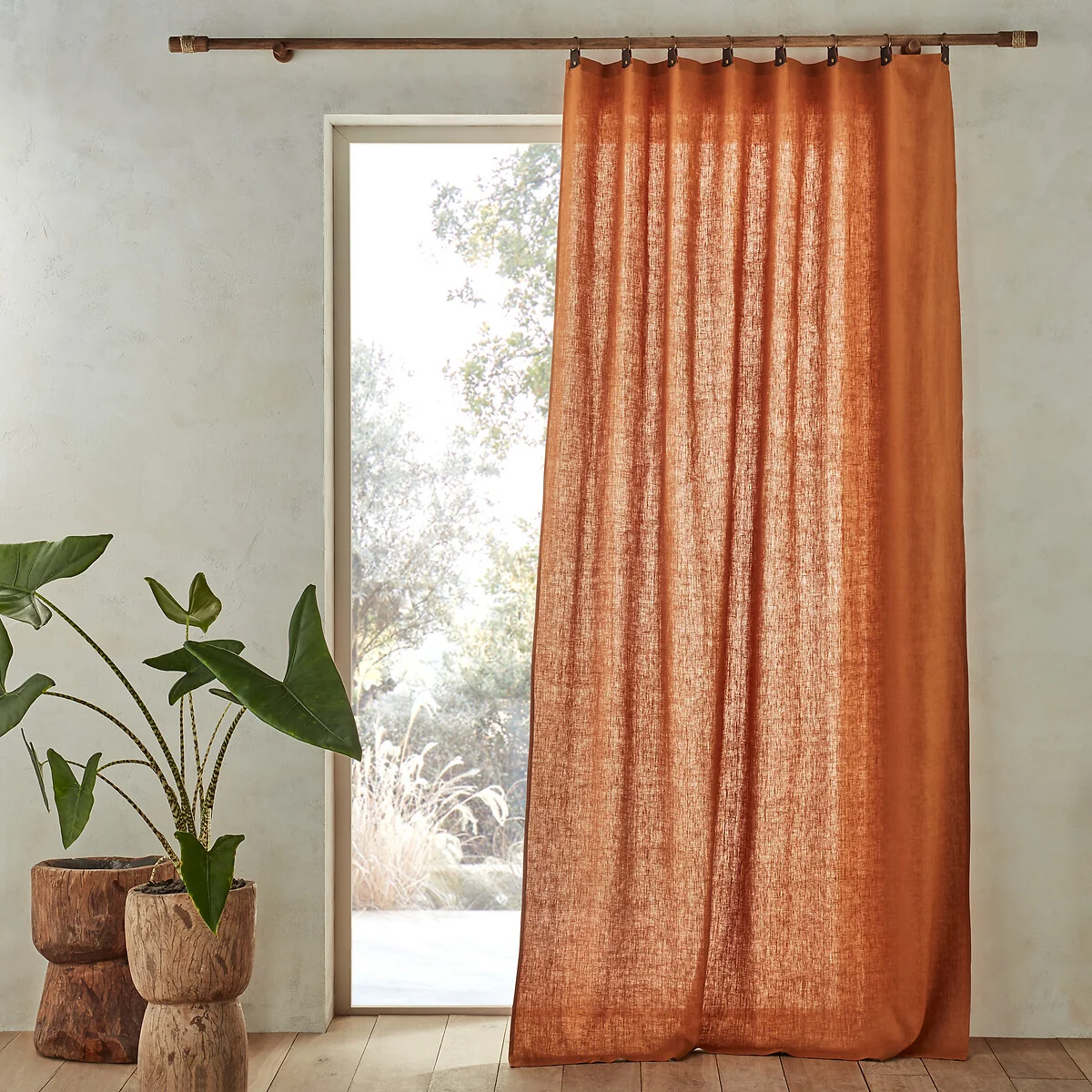 Private 100% Washed Linen Curtain with Rings – image 1