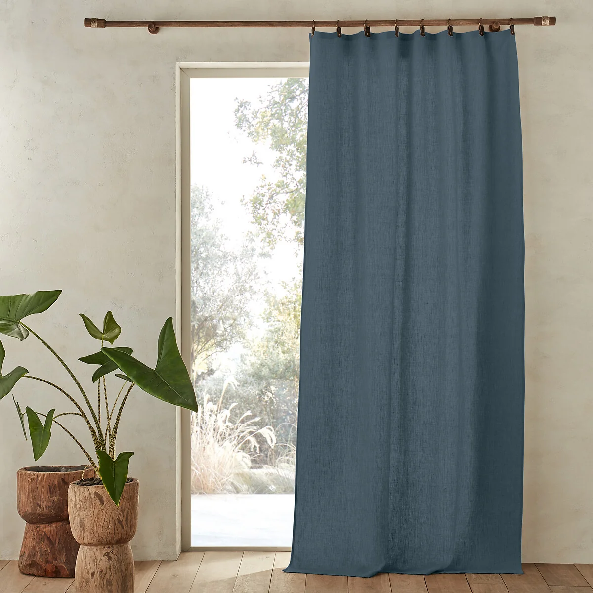 Private 100% Washed Linen Curtain with Rings – image 1