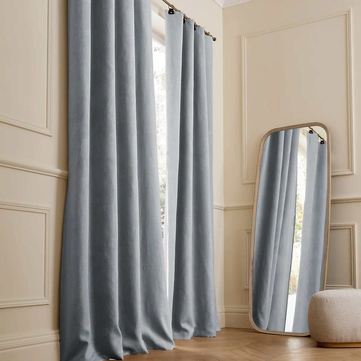 Private Washed Linen Curtain with Leather Tab Top Header – image 1