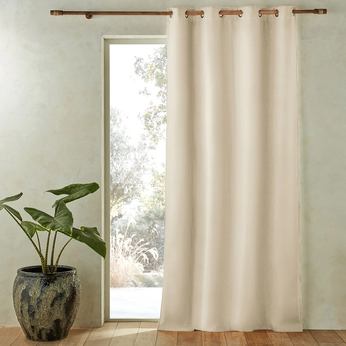 Private Single Lined Blackout Curtain in Washed Linen with Eyelets – image 1