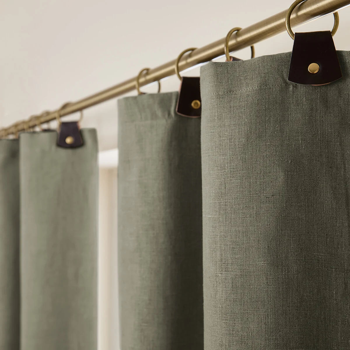 Private Washed Linen Curtain with Leather Tab Top Header – image 3