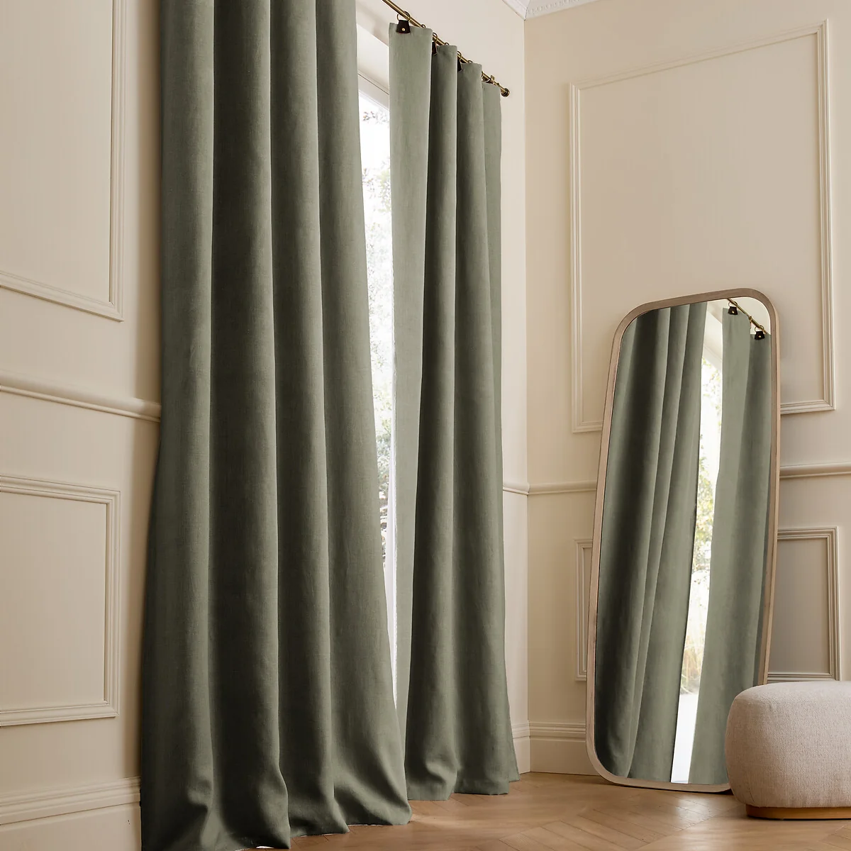 Private Washed Linen Curtain with Leather Tab Top Header – image 1