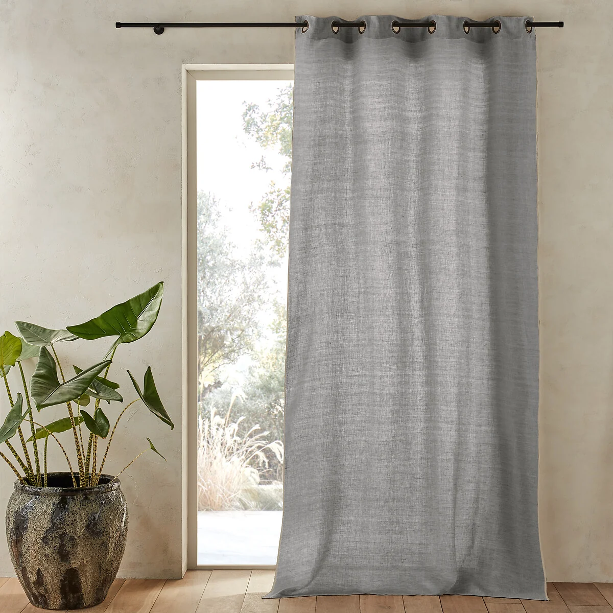 Bombaya Linen Chambray Single Curtain with Eyelets – image 1
