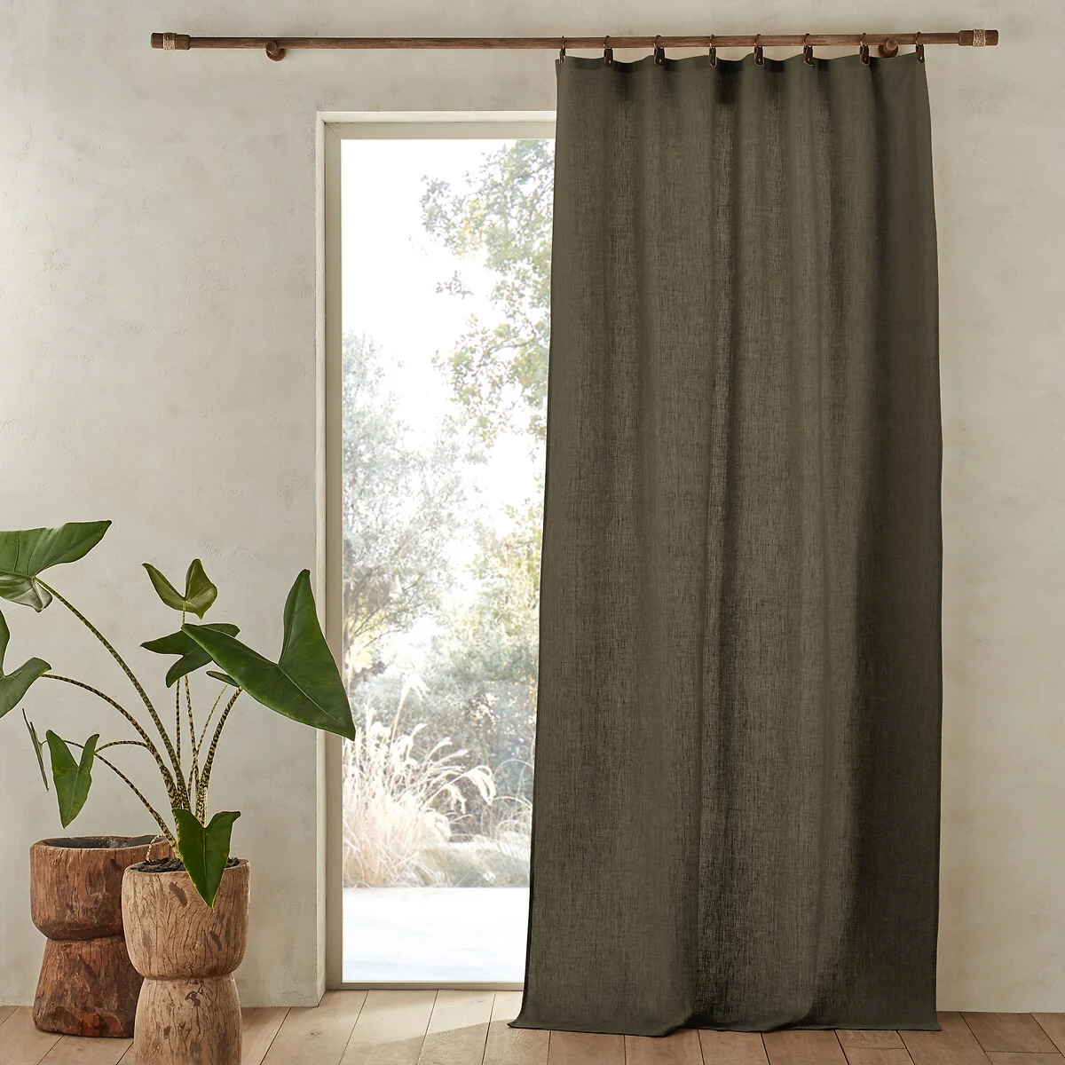 Private 100% Washed Linen Curtain with Rings – image 1