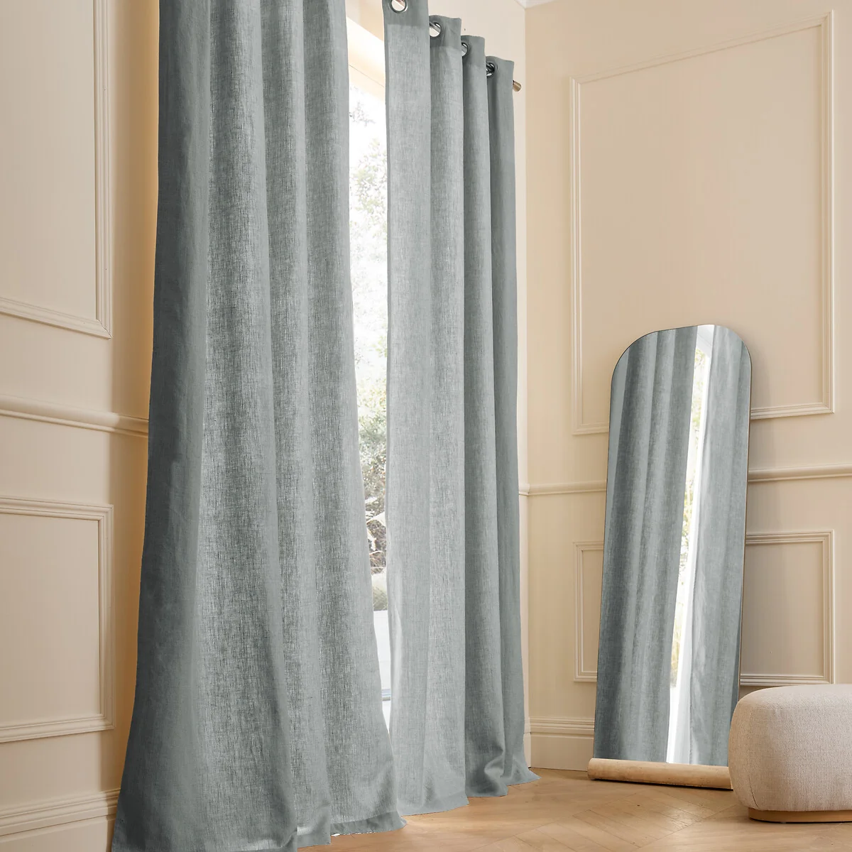 Private Single Lined Pre-Washed Linen Curtain with Eyelets – image 2