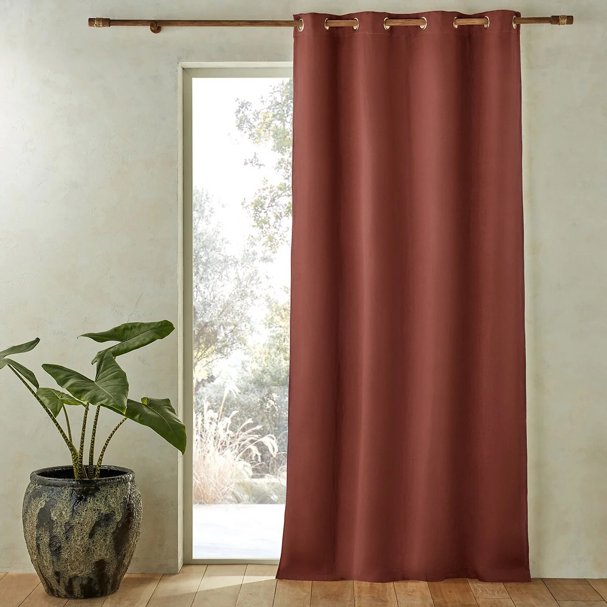 Private Single Lined Blackout Curtain in Washed Linen with Eyelets – image 1
