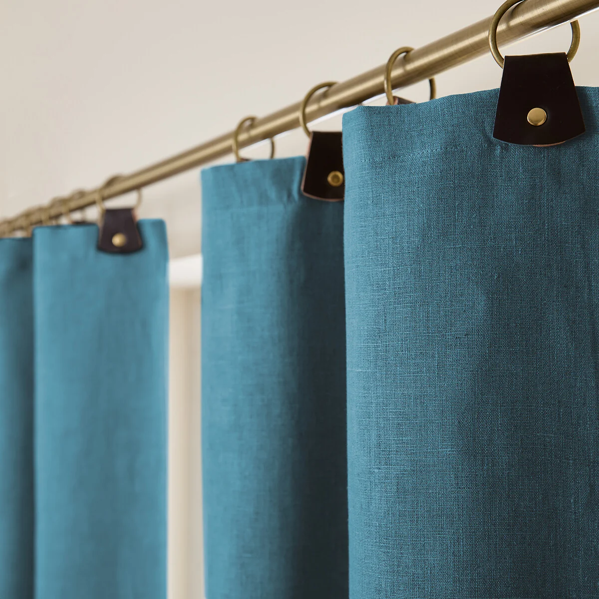Private Washed Linen Curtain with Leather Tab Top Header – image 3