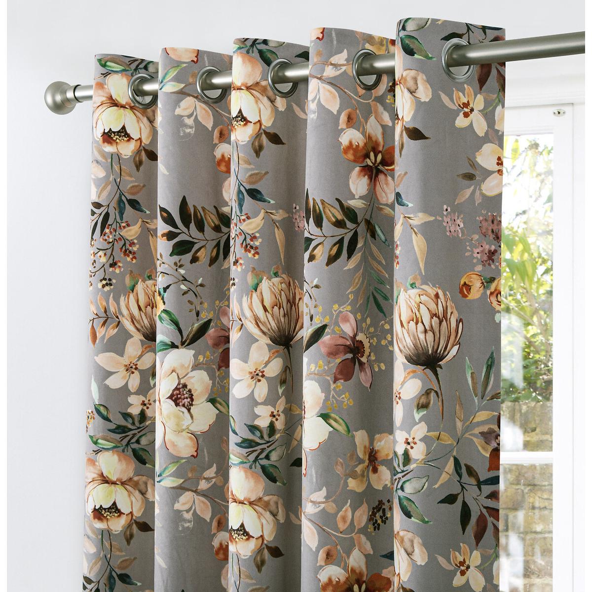 Floral Velour Lined Eyelet Curtains – image 2