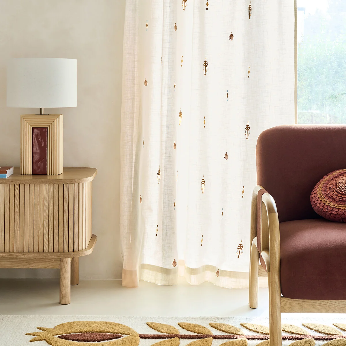 Nizar Embroidered Tropical Cotton Curtain and Concealed Tab Top – image 2