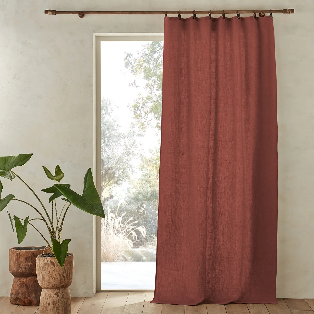 Private 100% Washed Linen Curtain with Rings – image 1
