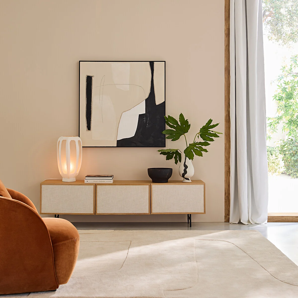Private Washed Linen Curtain with Leather Tab Top Header – image 2