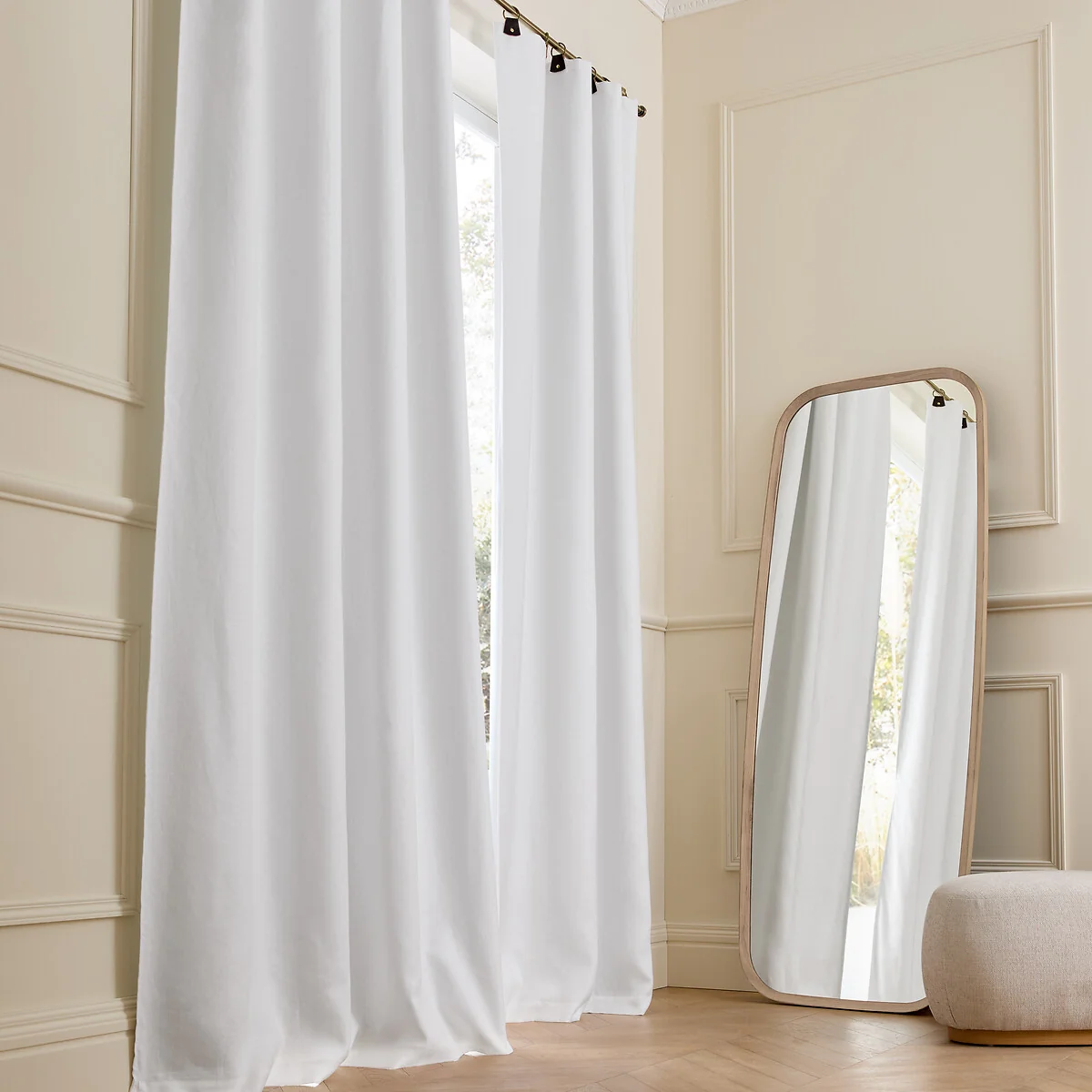Private Washed Linen Curtain with Leather Tab Top Header – image 1