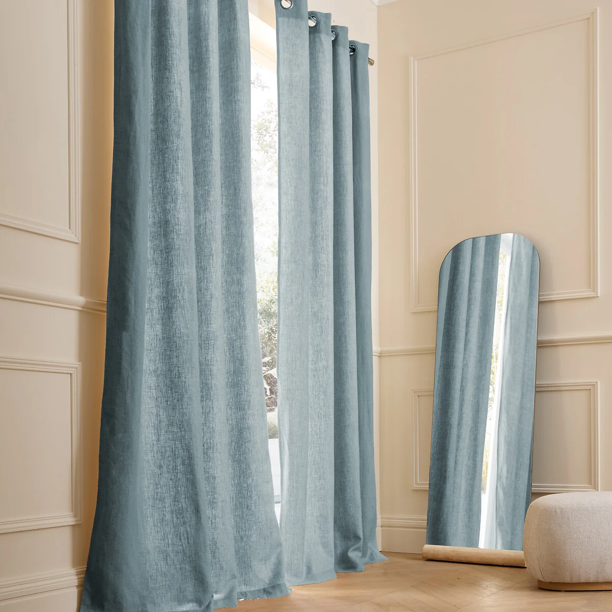 Private Lined Pre-Washed Linen Curtain with Eyelets – image 1