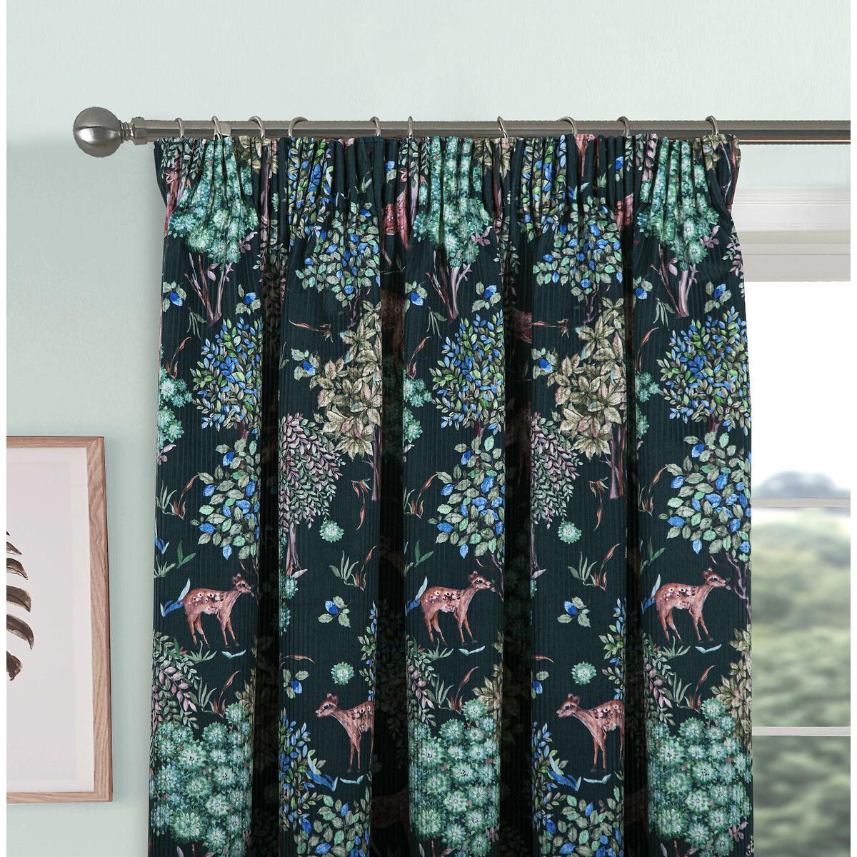 Forest Deer Print Lined Pencil Pleat Curtains – image 2