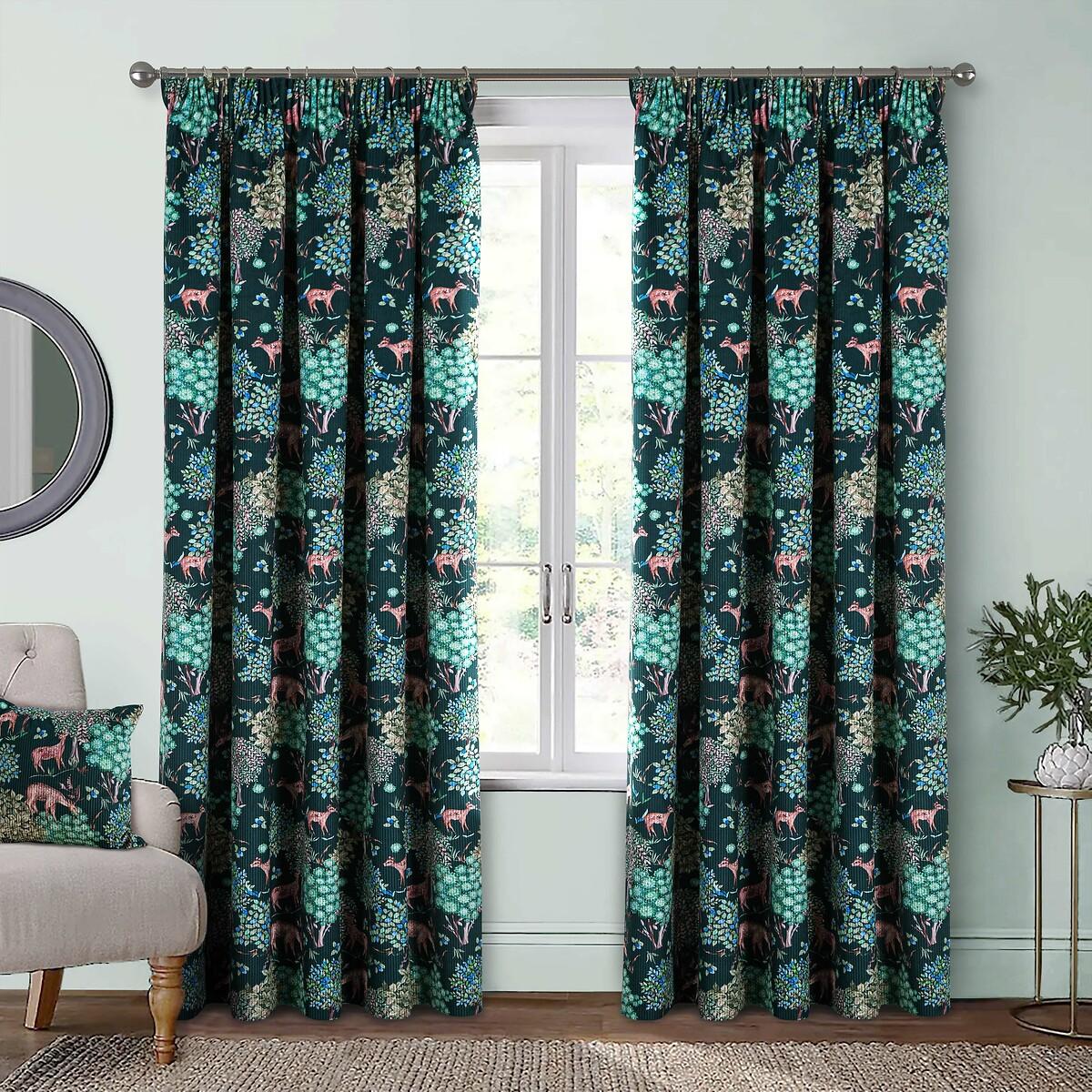 Forest Deer Print Lined Pencil Pleat Curtains – image 3