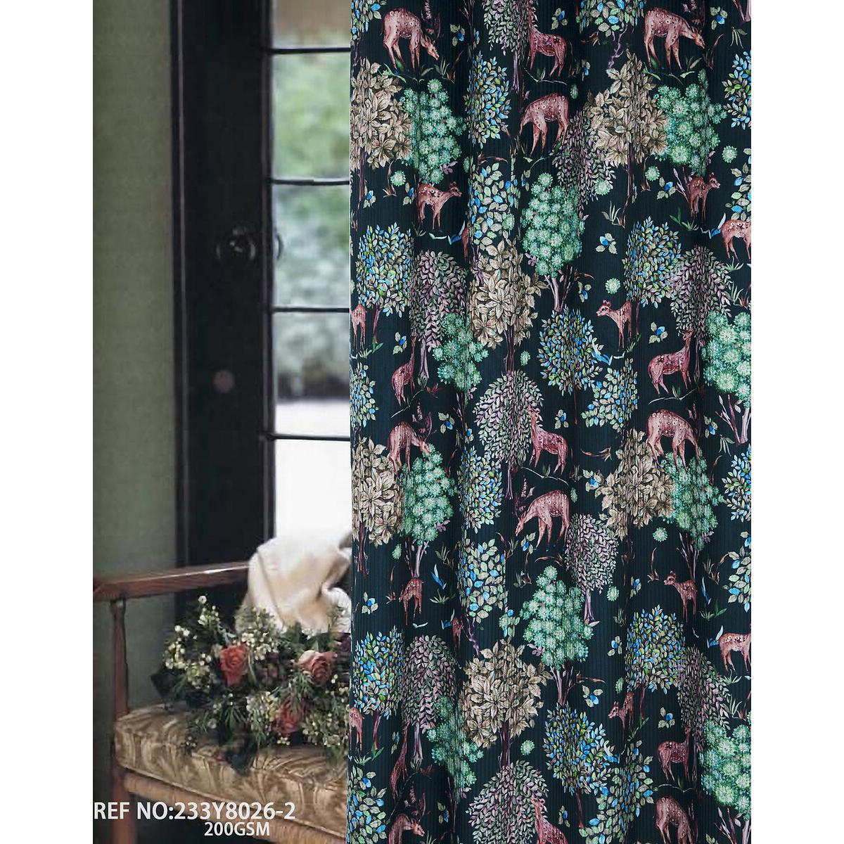Forest Deer Print Lined Pencil Pleat Curtains – image 5
