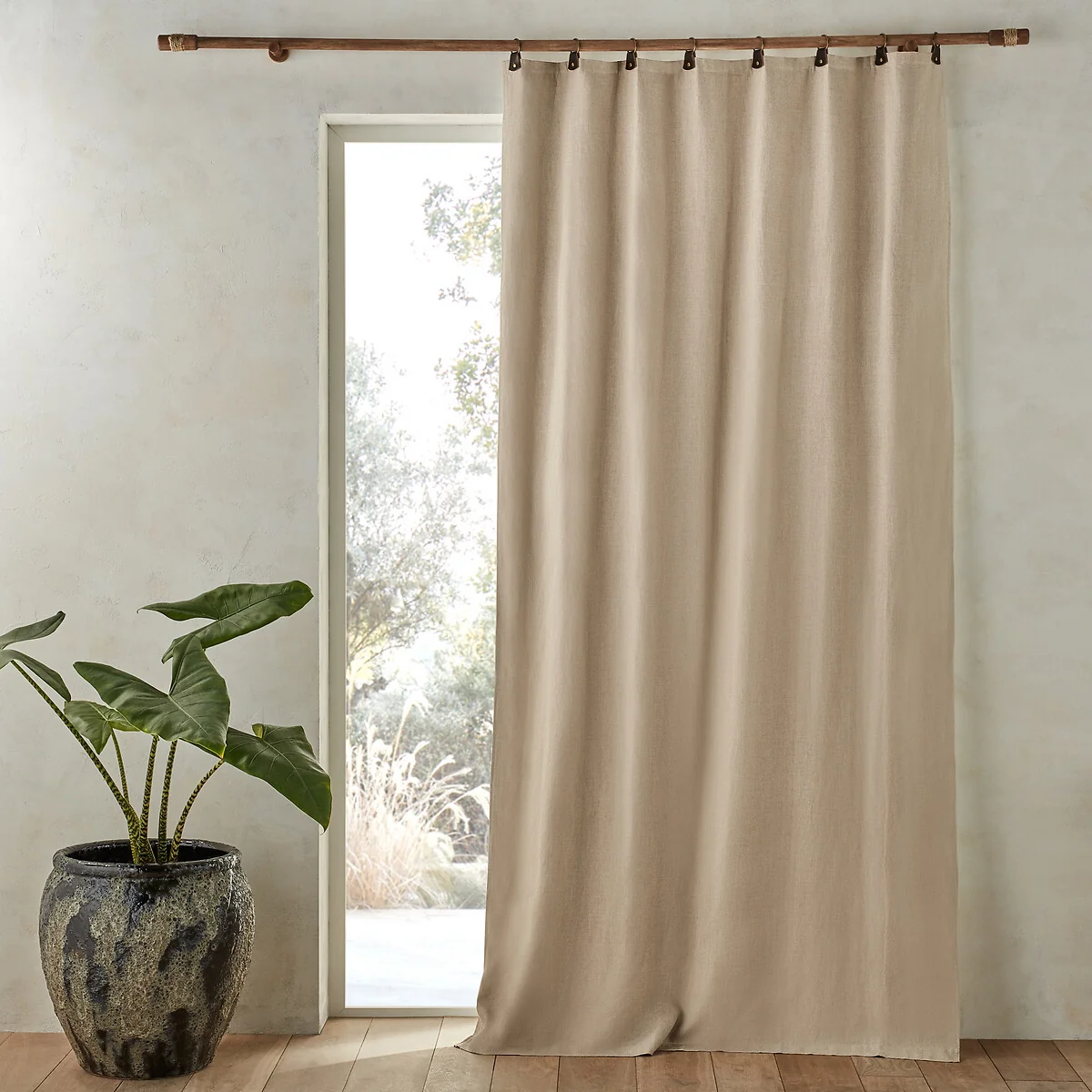 Private Blackout 100% Washed Linen Curtain with Rings – image 1